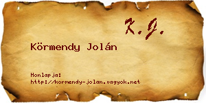 Körmendy Jolán névjegykártya