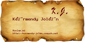 Körmendy Jolán névjegykártya